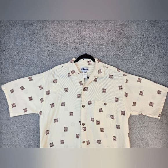 Navigator Sports Mens All Cotton Surfs Up Wood Button Up Beach Surf Wear Sz M - Picture 2 of 10